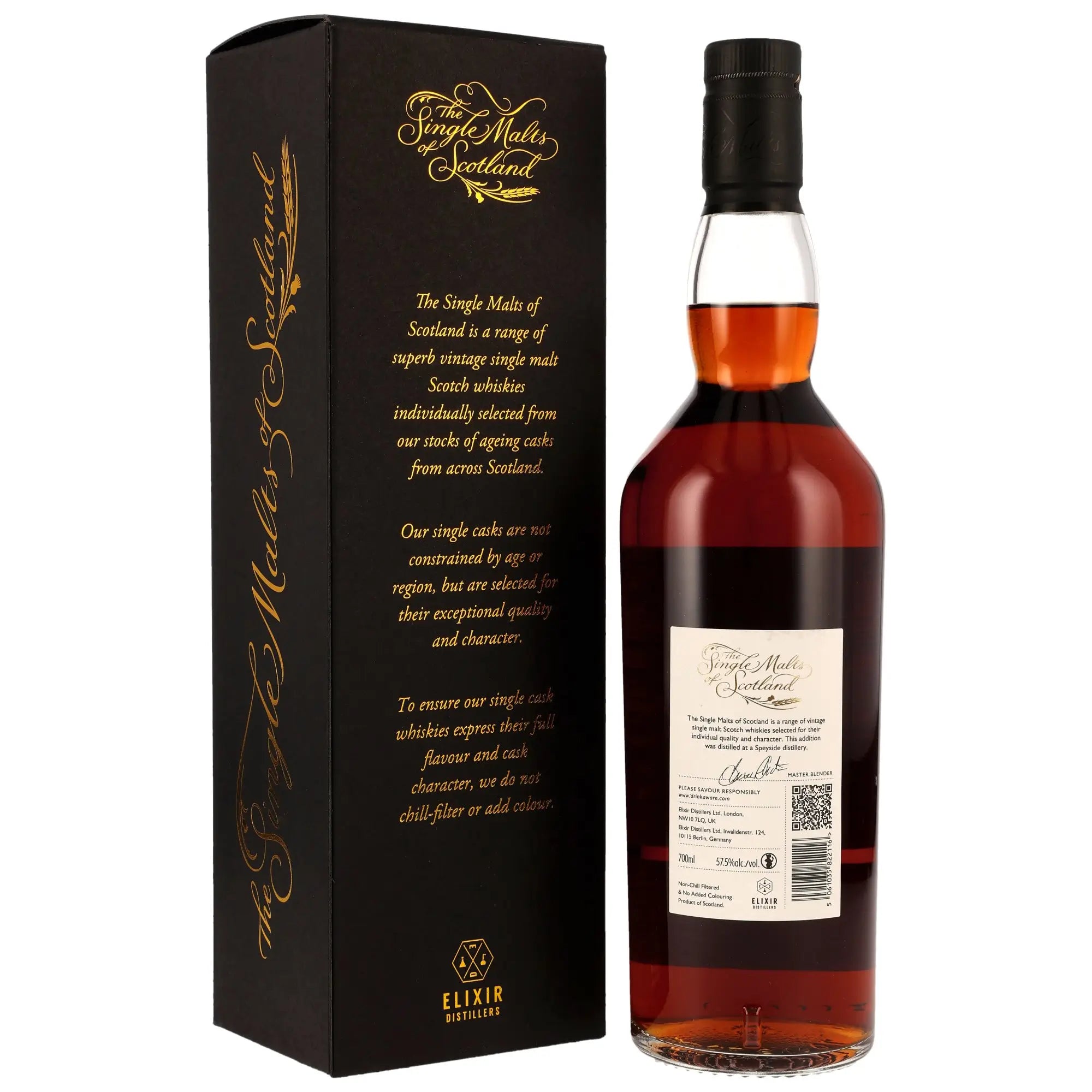 Rückseite der Whiskyflasche A Speyside Distillery 15 Jahre 2009/2025 mit Verpackung