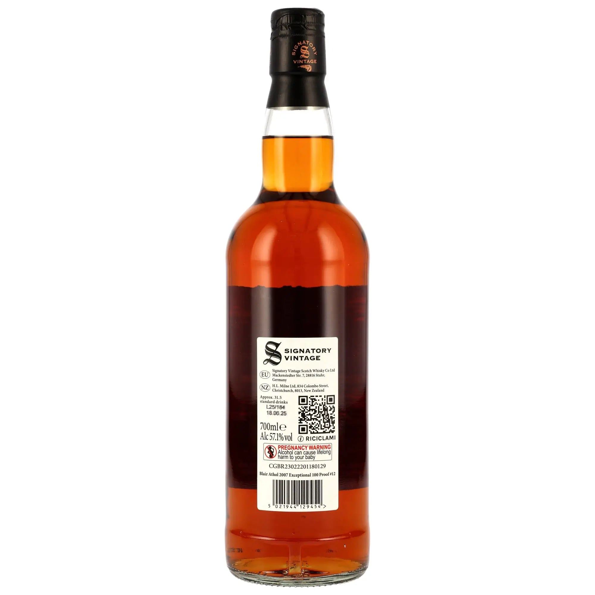 Rückseite der Whiskyflasche Blair Athol 100 Proof Exceptional Cask Edition #12 17 Jahre 2007/2025