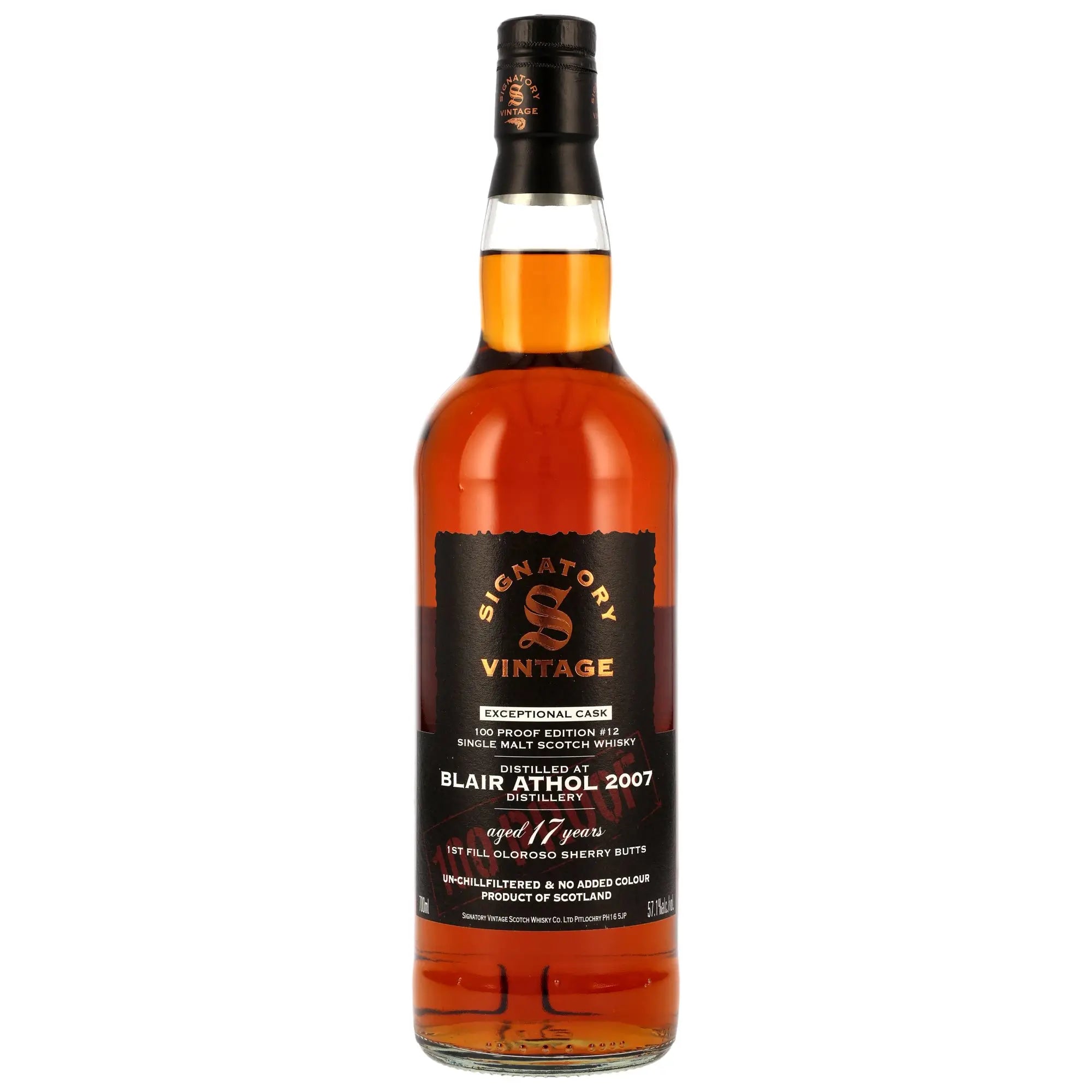 Vorderseite der Whiskyflasche Blair Athol 100 Proof Exceptional Cask Edition #12 17 Jahre 2007/2025