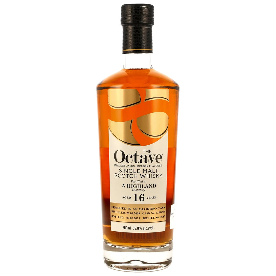 Vorderansicht der Single Malt Whiskyflasche A Highland Distillery Octave 16 Jahre 2009/2025