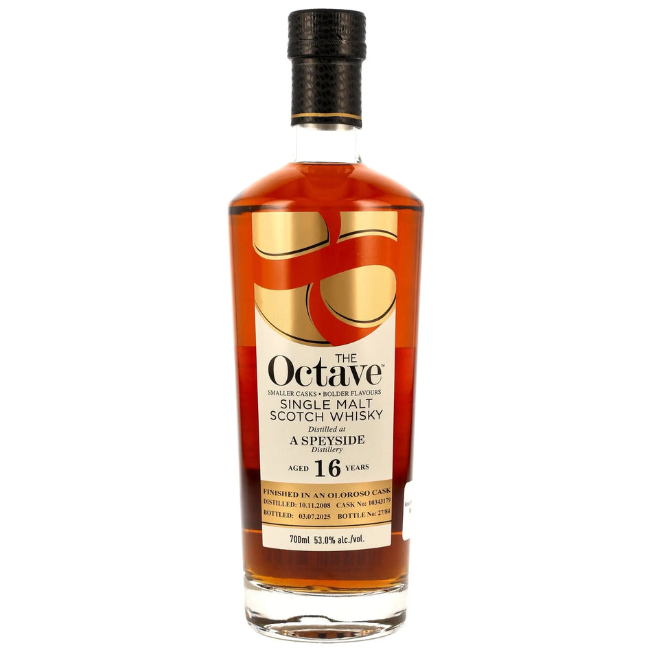 Vorderseite der Single Malt Whiskyflasche A Speyside Distillery Octave 16 Jahre 2008/2025