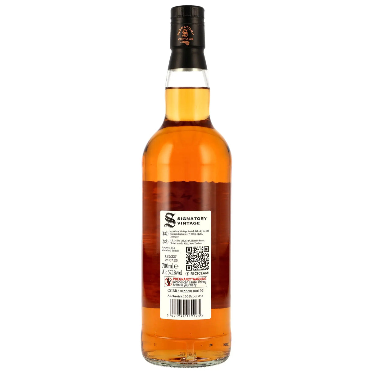 Rückseite der Single Malt Whiskyflasche Auchroisk 100 Proof Edition #52 12 Jahre 2012/2025