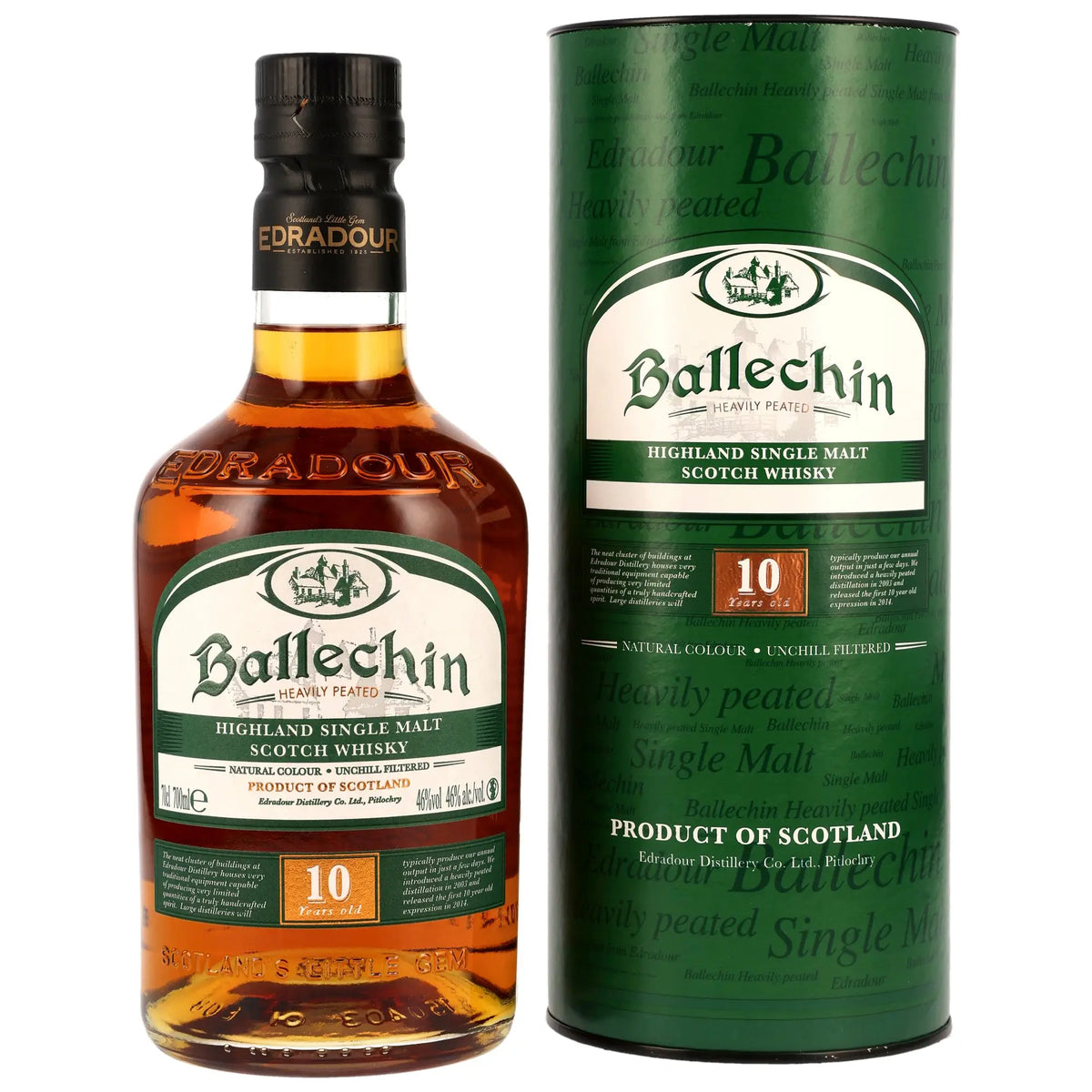 Vorderseite Ballechin Single Malt Whisky mit grüner Verpackung