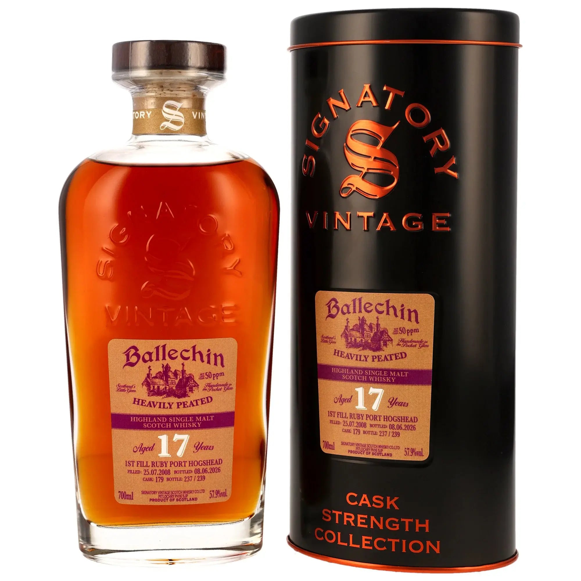 Ballechin Cask Strength First Fill Ruby Port Hogshead 17 Jahre 2008/2026 Whisky von Signatory Vintage