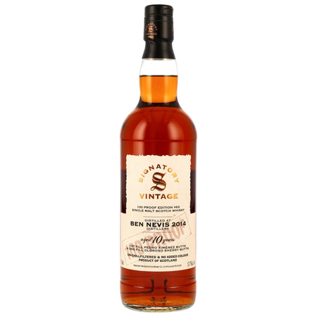 Vorderseite der Whiskyflasche Ben Nevis 100 Proof Edition #63 10 Jahre 2014/2025