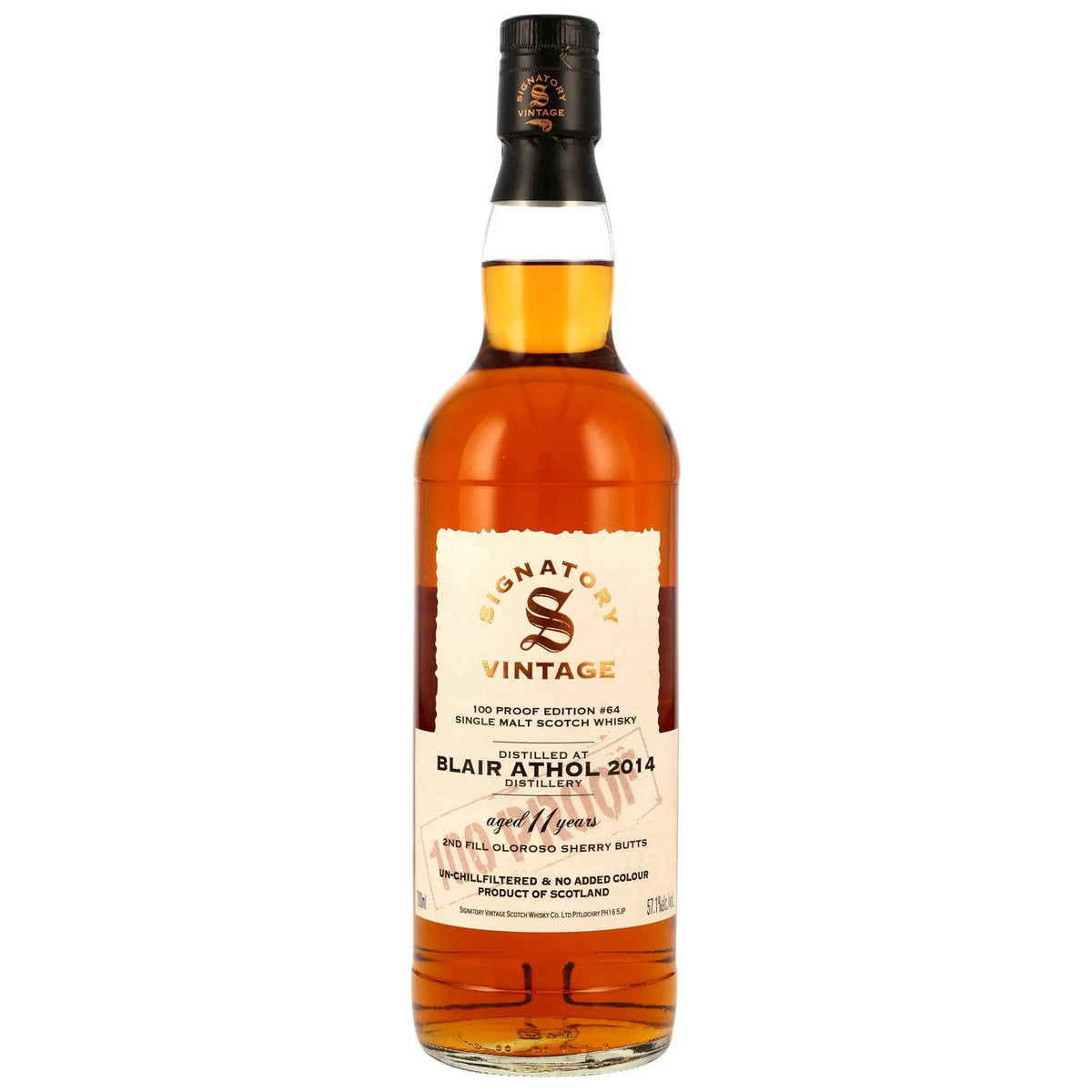 Vorderseite der Whiskylasche Blair Athol 100 Proof Edition #64 11 Jahre 2014/2025