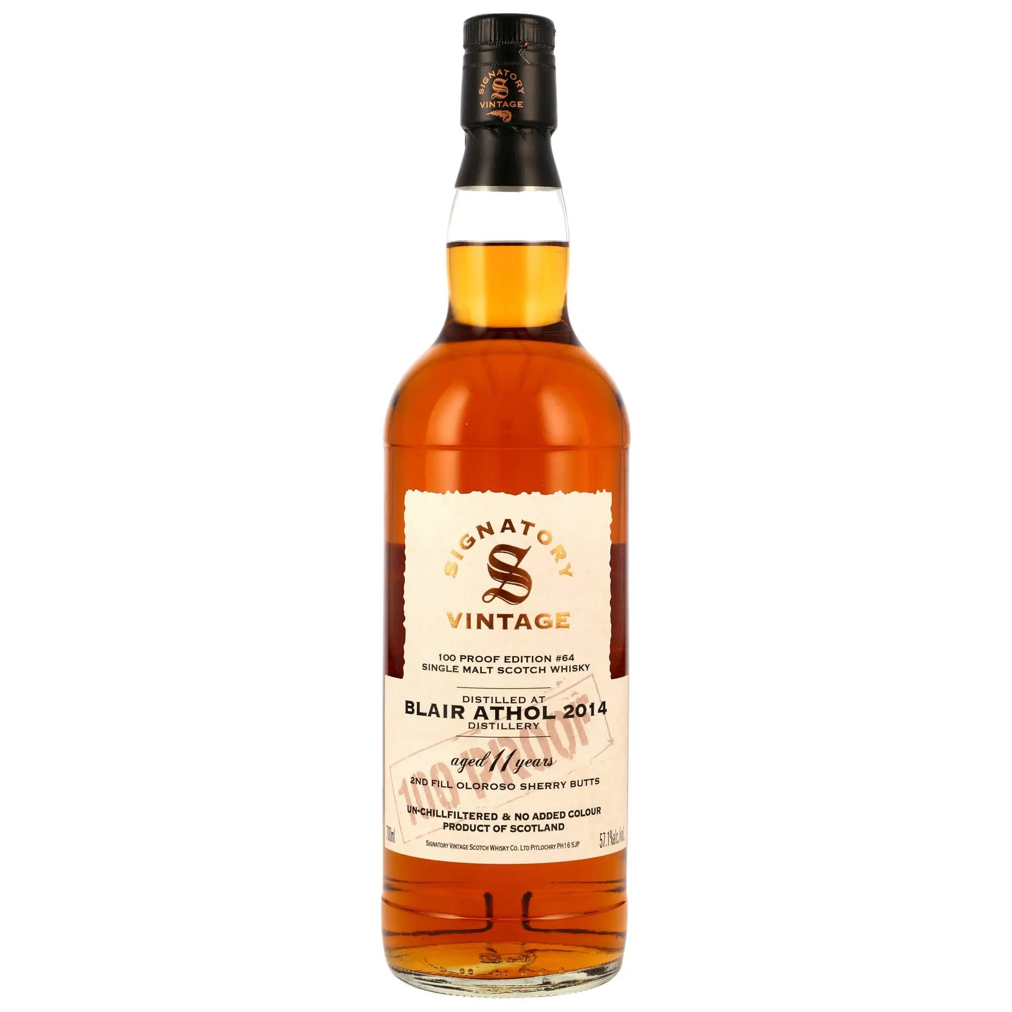 Vorderseite der Whiskylasche Blair Athol 100 Proof Edition #64 11 Jahre 2014/2025