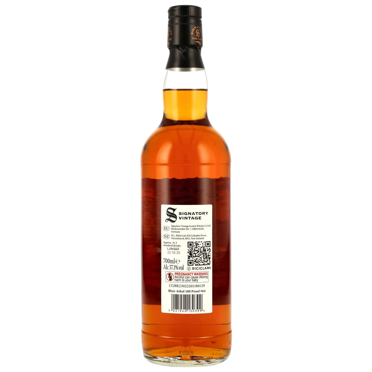Rückseite der Whiskyflasche Blair Athol 100 Proof Edition #64 11 Jahre 2014/2025