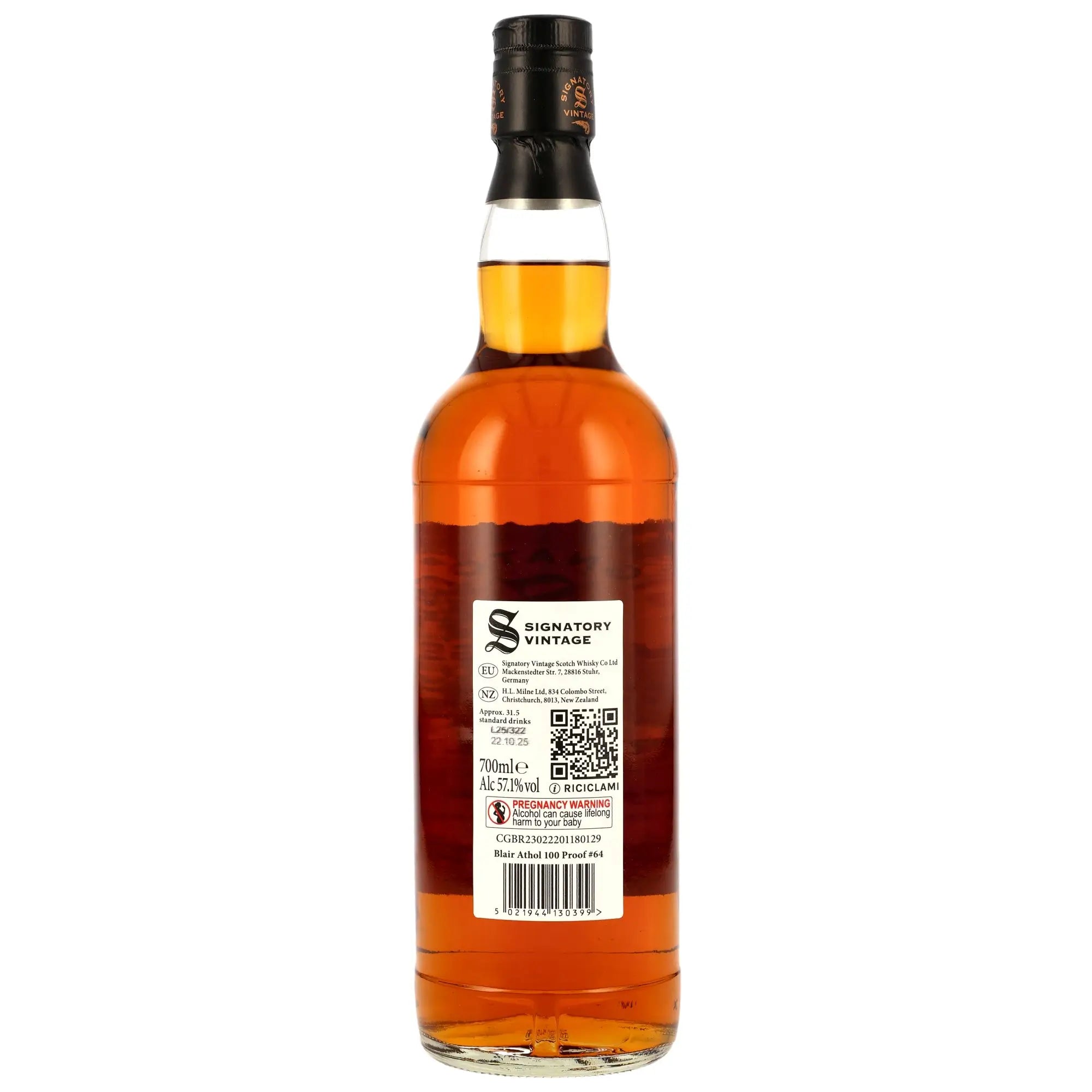 Rückseite der Whiskyflasche Blair Athol 100 Proof Edition #64 11 Jahre 2014/2025