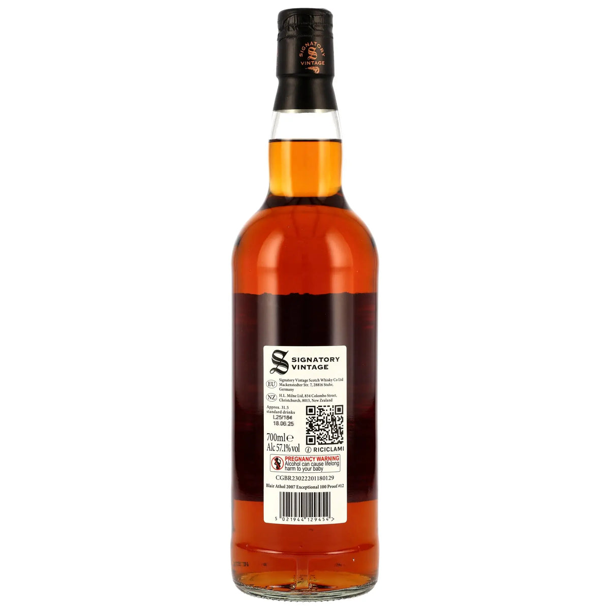 Rückseite der Whiskyflasche Blair Athol 100 Proof Exceptional Cask Edition #12 17 Jahre 2007/2025