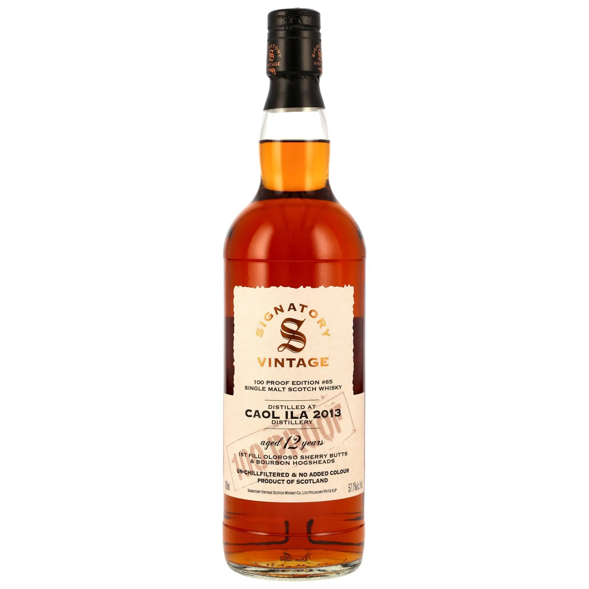 Vorderseite der Whiskyflasche Caol Ila 100 Proof Edition #65 12 Jahre 2013/2025