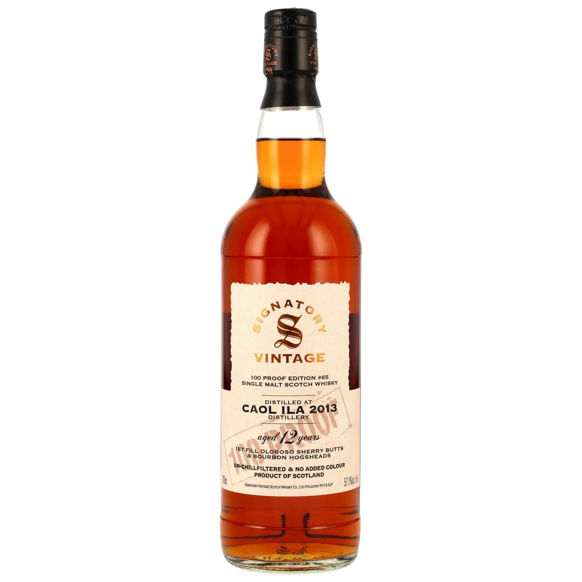 Vorderseite der Whiskyflasche Caol Ila 100 Proof Edition #65 12 Jahre 2013/2025