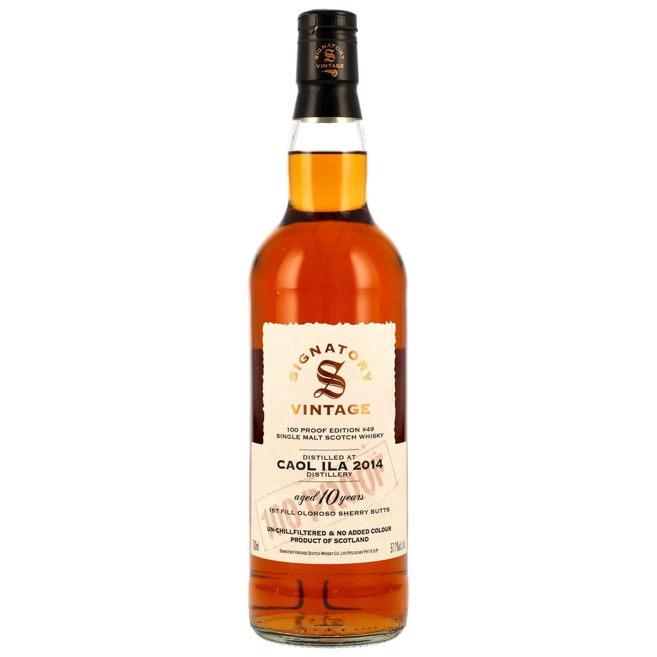 Vorderseite der Whiskyflasche Caol Ila 100 Proof Edition #49 10 Jahre 2014/2025