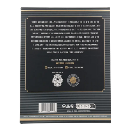 Scallywag Blended Malt Scotch Whisky mit Glas und Holzuntersetzer in Geschenkverpackung