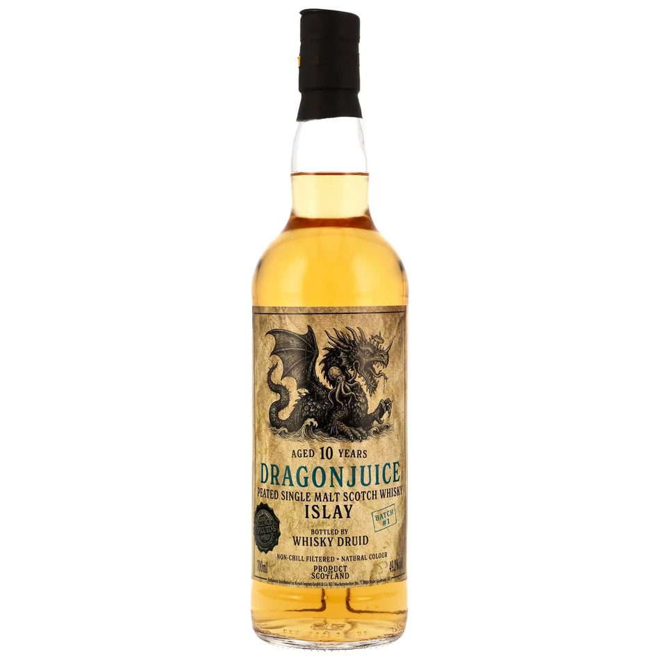 Vorderseite der Whiskyflasche Dragonjuice Islay 10 Jahre Batch 1 Single Malt Whisky