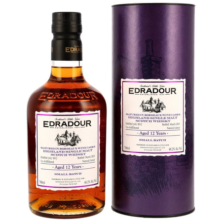 Edradour Single Malt Whisky 12 Jahre gereift in Bordeaux Weinfässern mit Verpackung