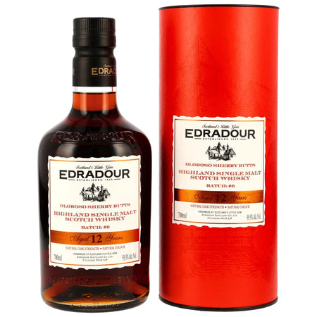Edradour Highland Single Malt Scotch Whisky 12 Jahre gereift mit Sherry-Note und roter Verpackung