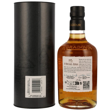 Rückseite des Single Malt Whiskys Edradour Sauvignon Cask 11 Jahre 2012/2023 mit dazugehöriger Verpackung