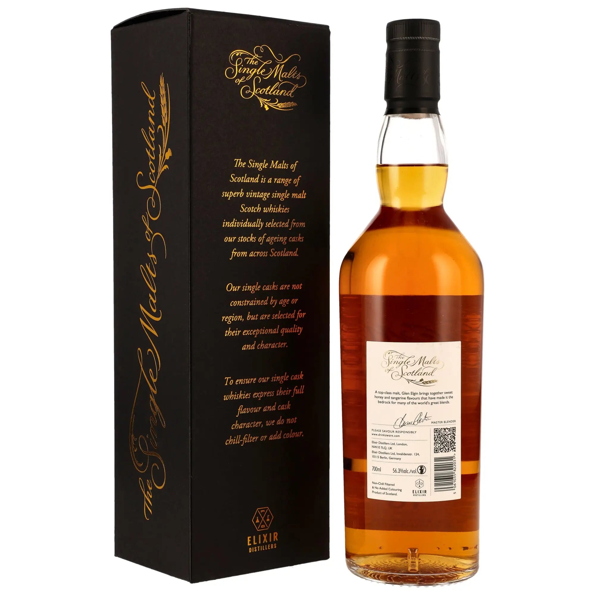 Rückseite der Flasche und Verpackung vom Glen Elgin The Single Malts of Scotland 16 Jahre 2008/2025 Single Malt Whisky