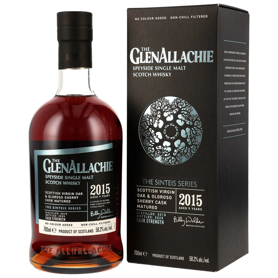 Vorderseite der Flasche und Verpackung vom GlenAllachie Sinteis Part II Single Malt Whisky