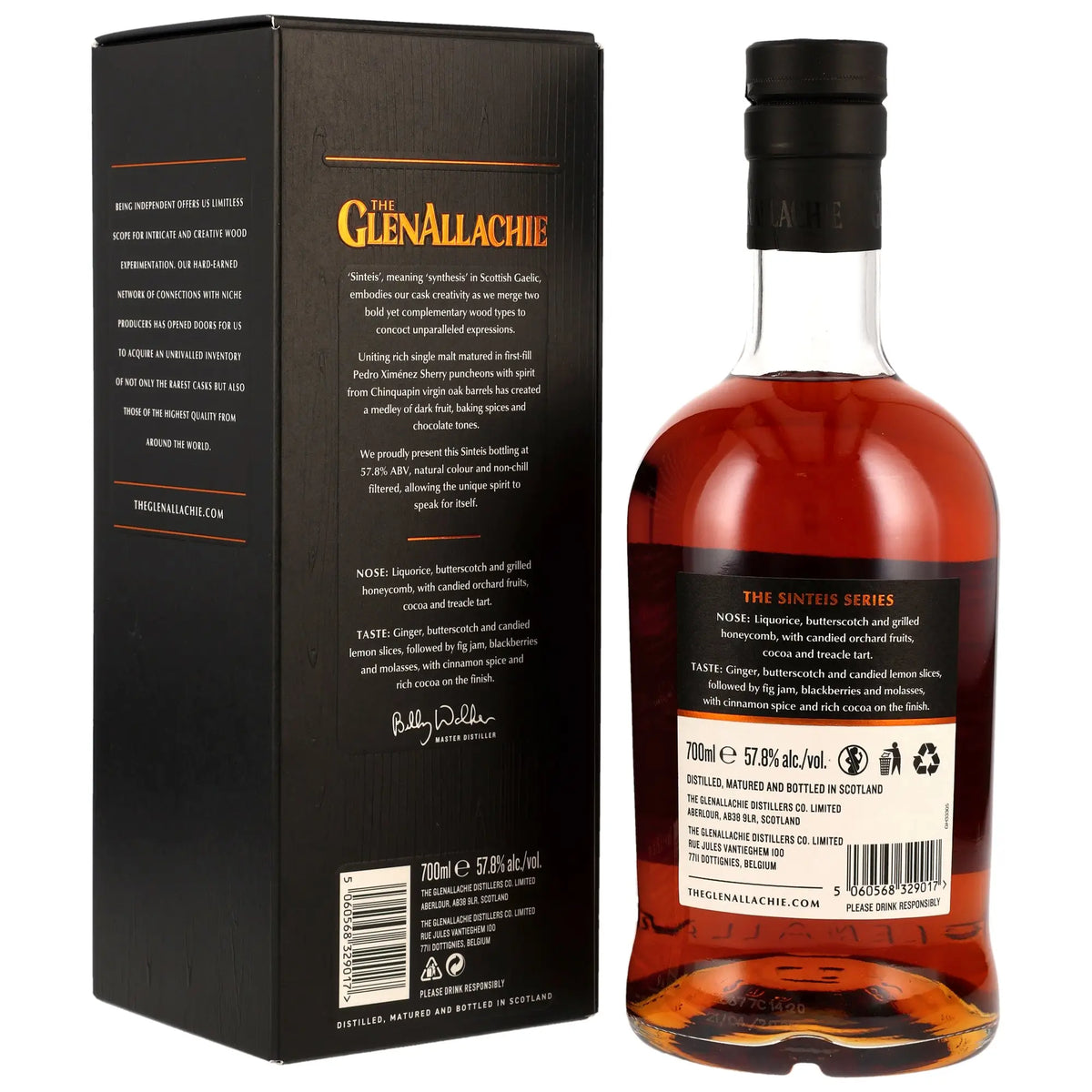 Rückseite der Whiskyflasche und Verpackung GlenAllachie Sinteis Part I 