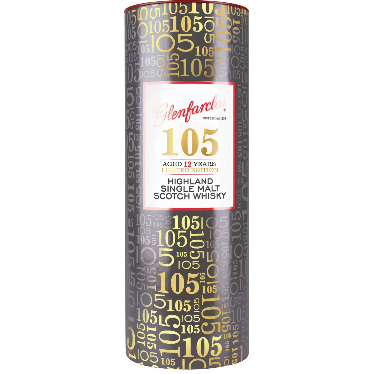 Vorderseite der Verpackung vom Glenfarclas 105 12 Jahre Whisky