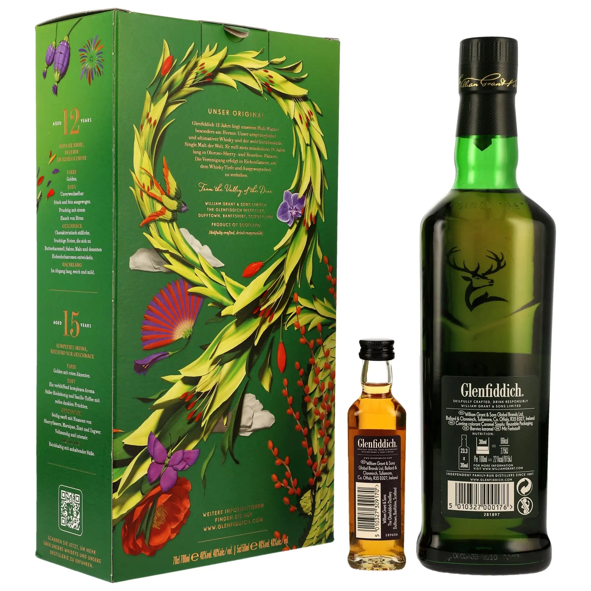Glenfiddich 12 Jahre Geschenkset mit Glenfiddich 15 Jahre Miniatur Speyside Single Malt Scotch Whisky