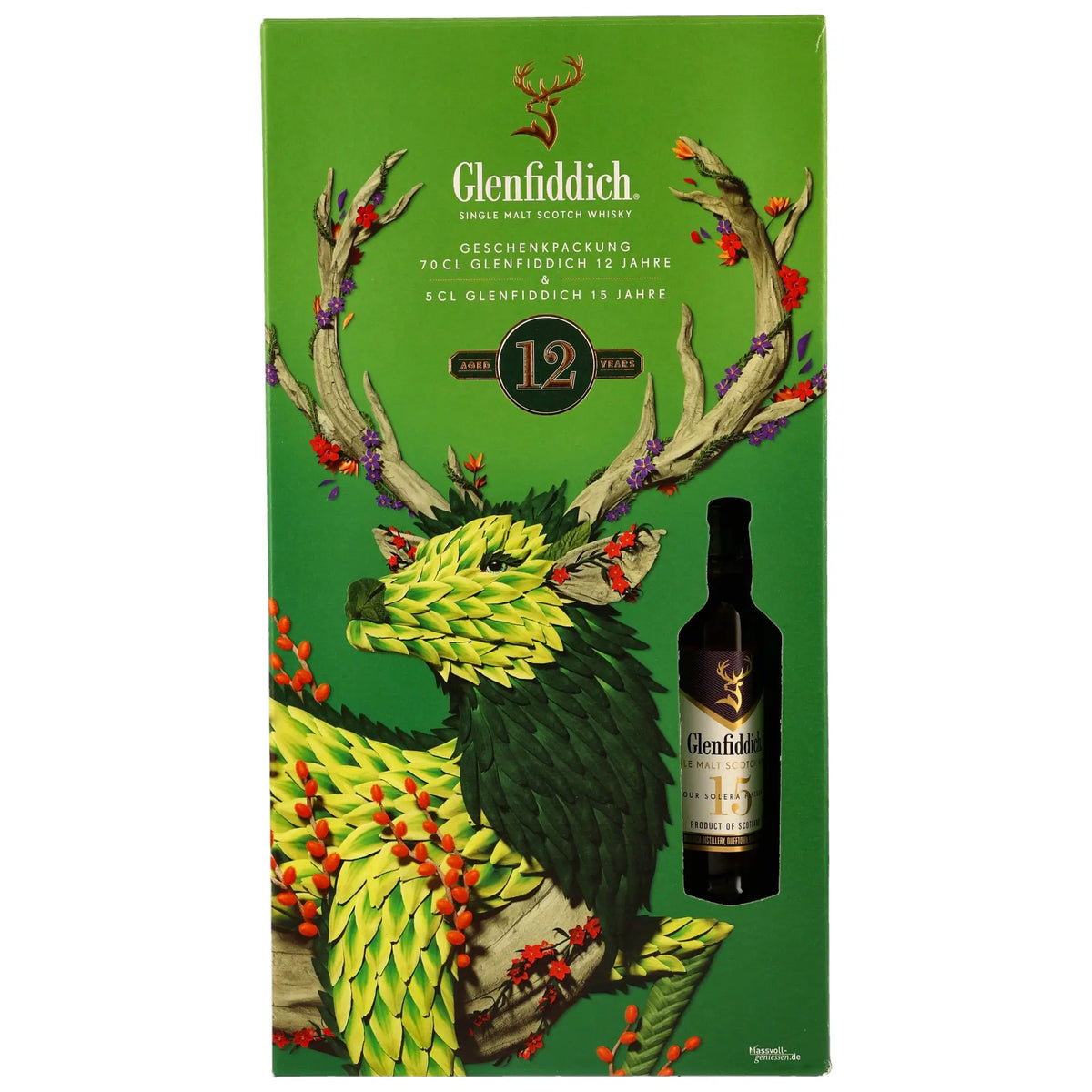 Glenfiddich 12 Jahre Geschenkset mit Glenfiddich 15 Jahre Miniatur Speyside Single Malt Scotch Whisky