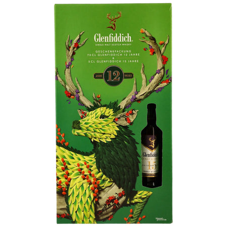 Glenfiddich 12 Jahre Geschenkset mit Glenfiddich 15 Jahre Miniatur Speyside Single Malt Scotch Whisky