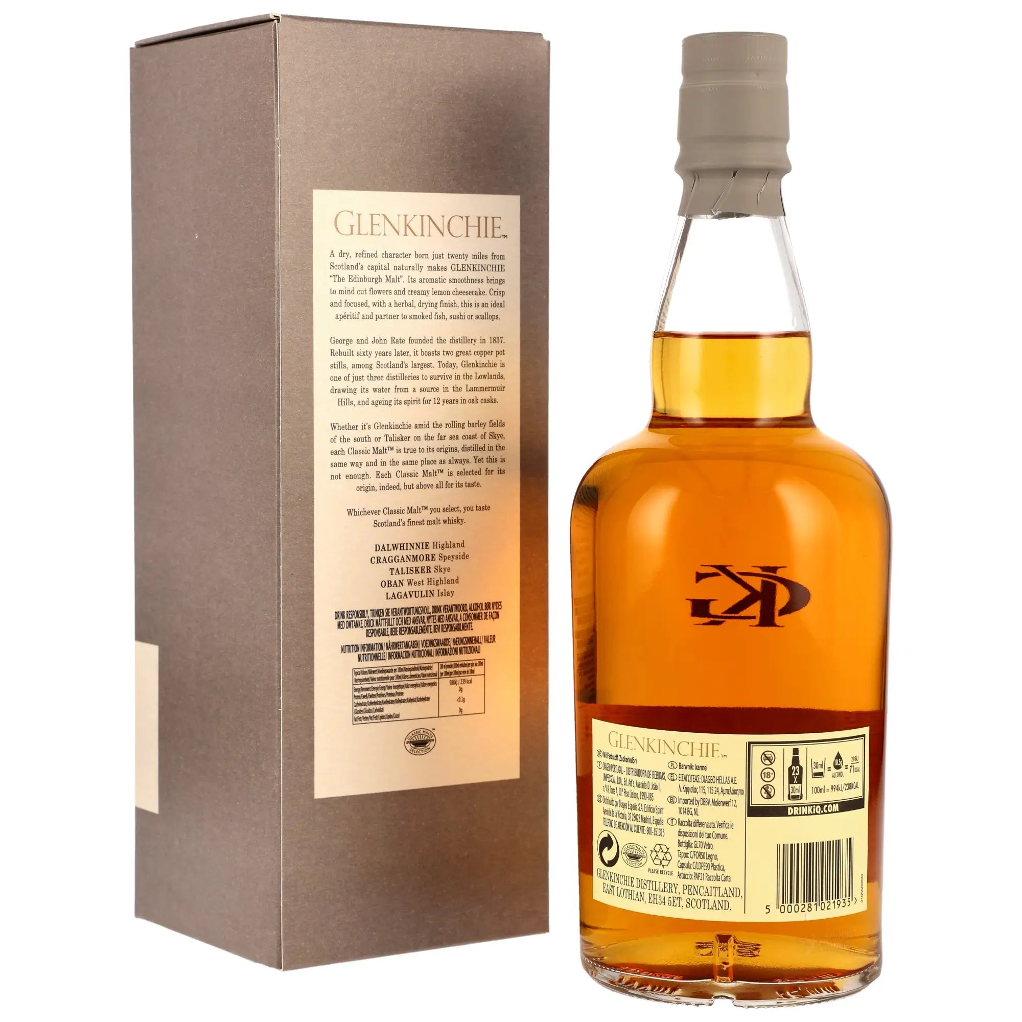 Glenkinchie 12 Jahre Lowland Single Malt Scotch Whisky mit Verpackung