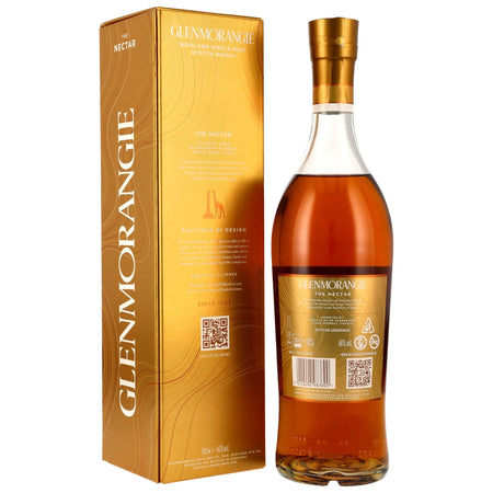 Rückseite der Whiskyflasche und Verpackung von Glenmorangie The Nectar 16 Jahre Single Malt Whisky