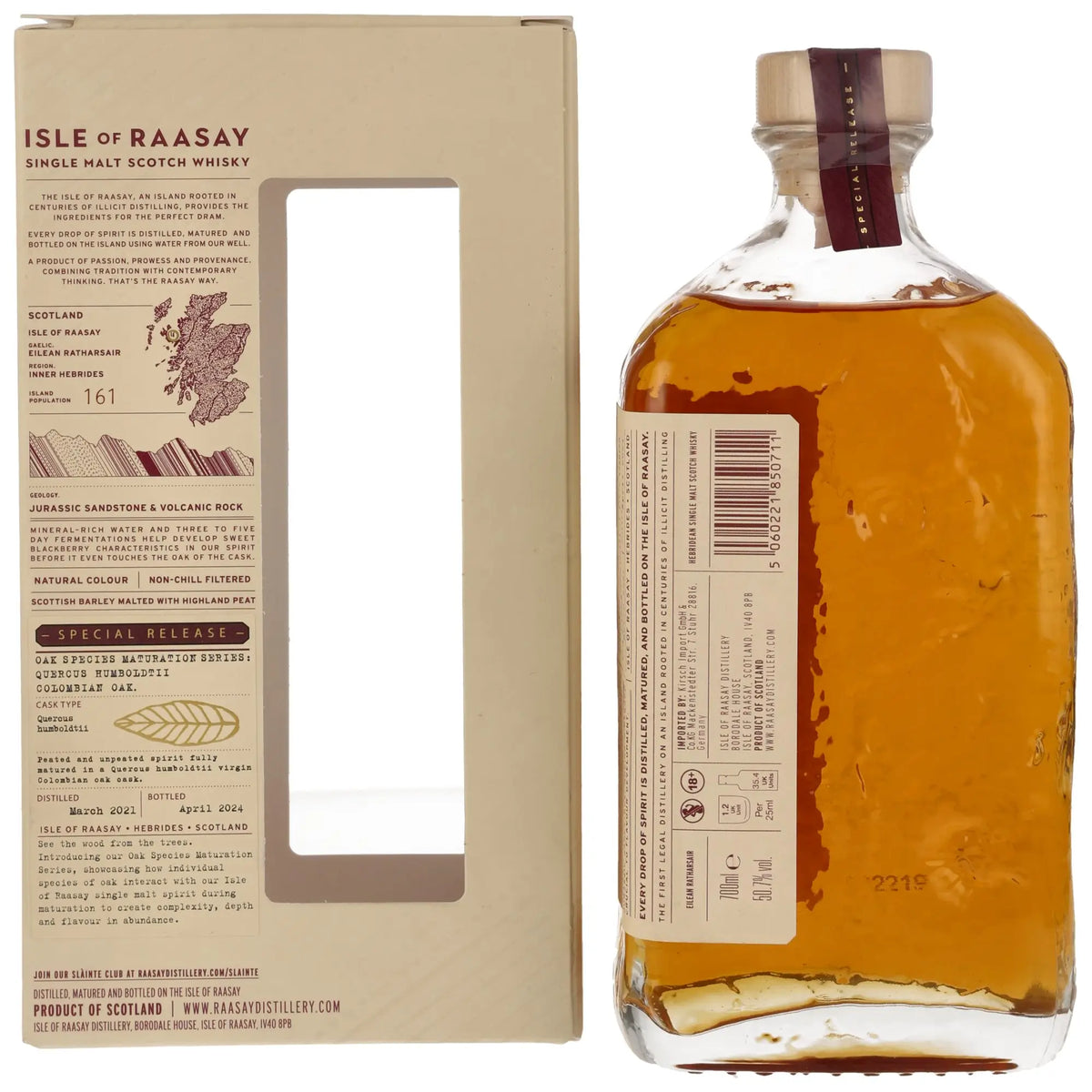 Isle of Raasay Quercus Humboldtii Columbian Oak Hebridean Single Malt Scotch Whisky