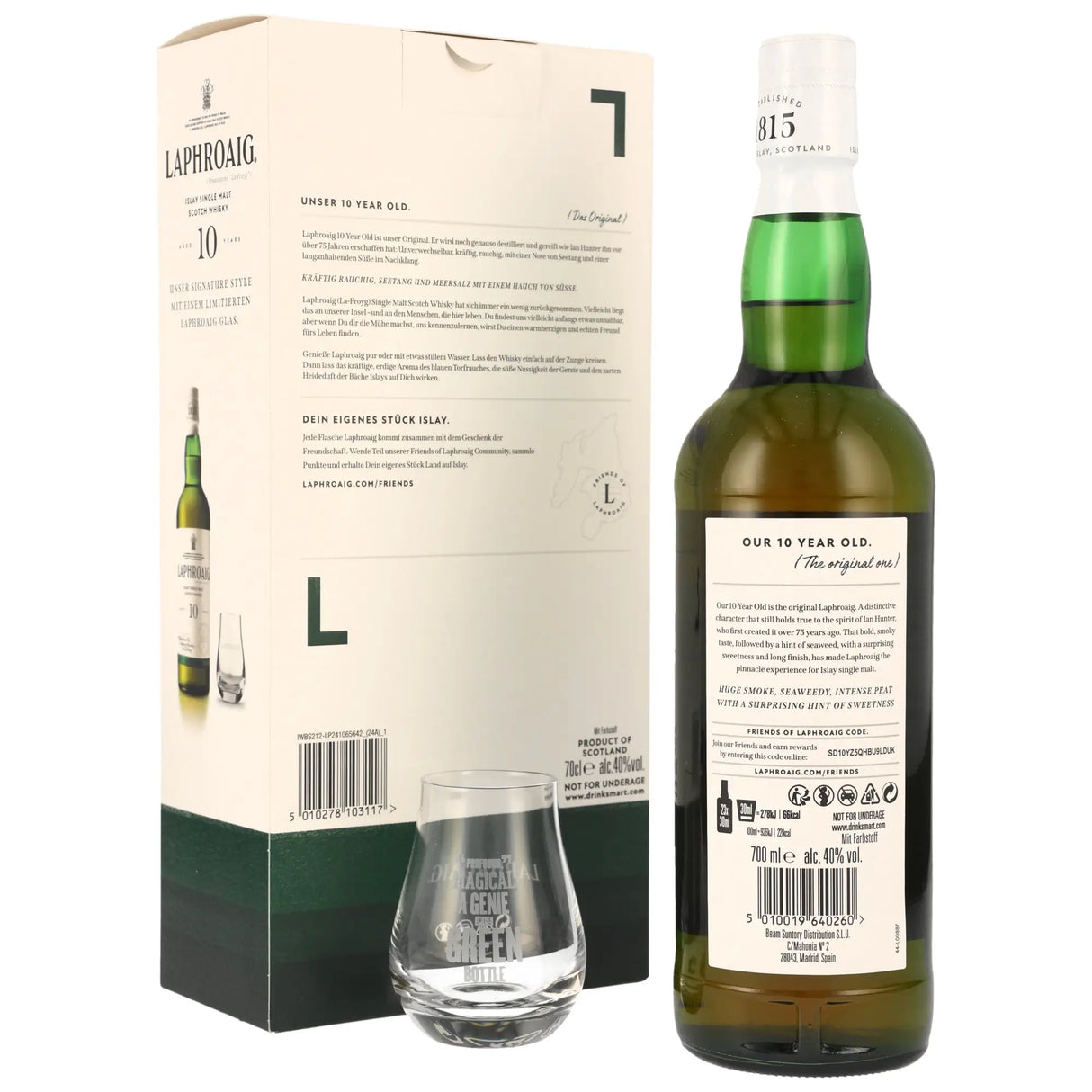 Laphroaig 10 Jahre mit Glas Islay Single Malt Scotch Whisky