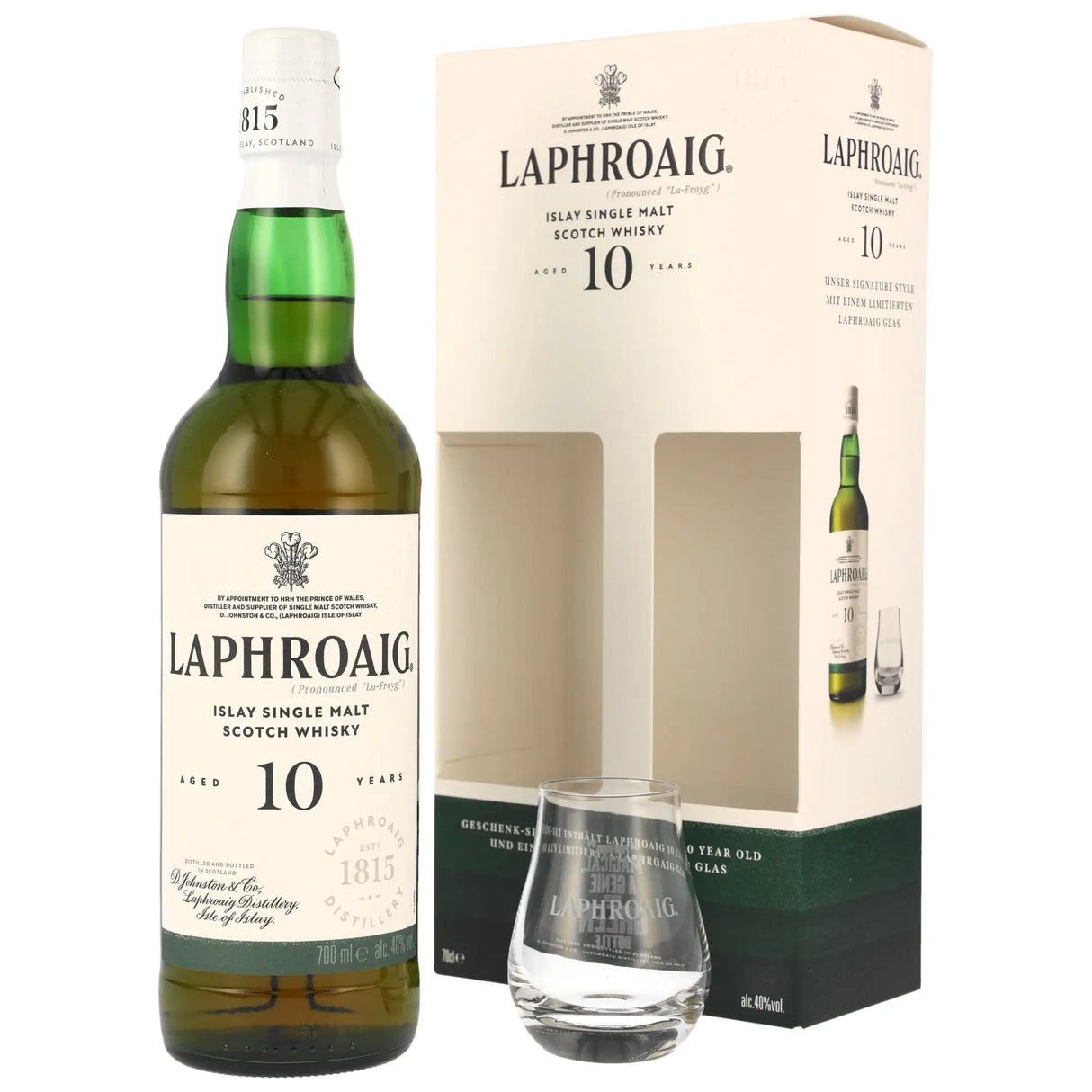 Laphroaig 10 Jahre mit Glas Islay Single Malt Scotch Whisky