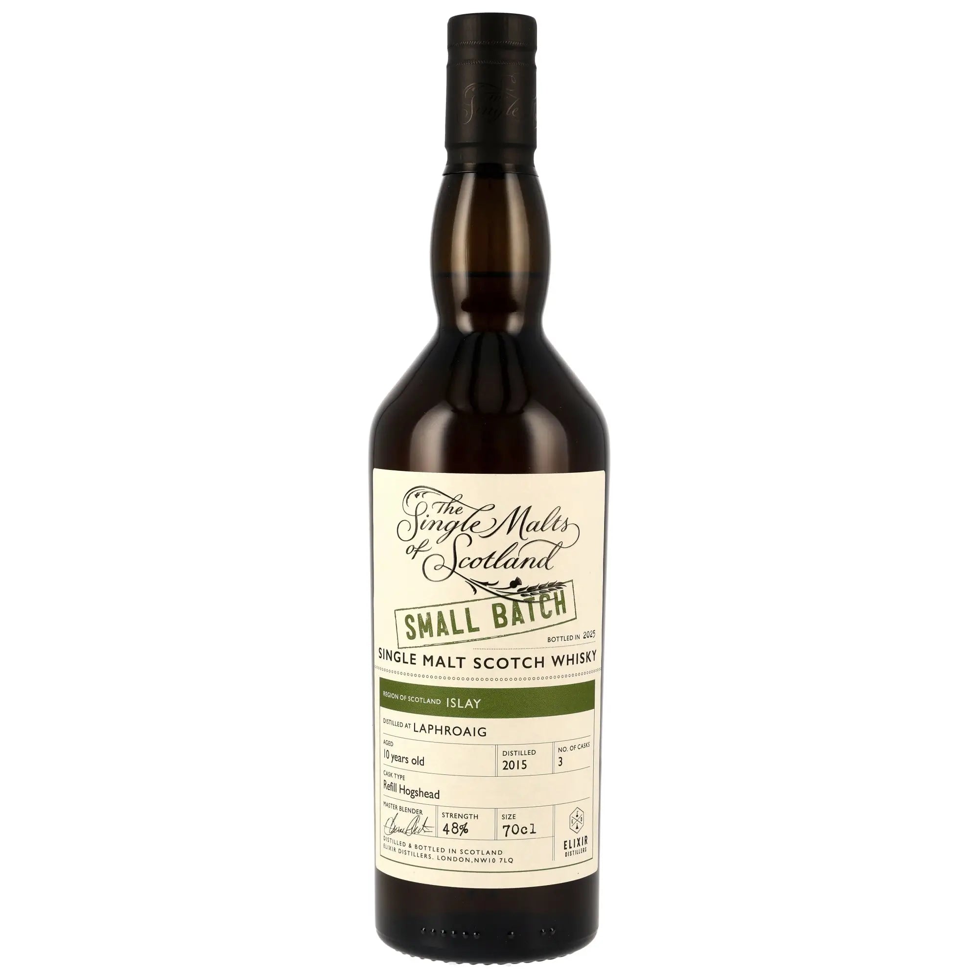 Vorderseite der Whiskyflasche Laphroaig Small Batch 10 Jahre 2015/2025