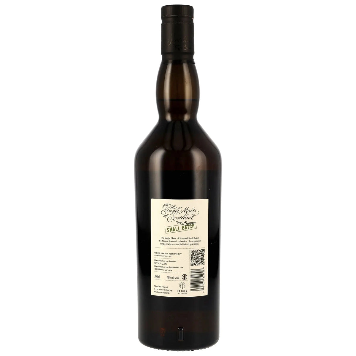 Rückseite der Whiskyflasche Laphroaig Small Batch 10 Jahre 2015/2025