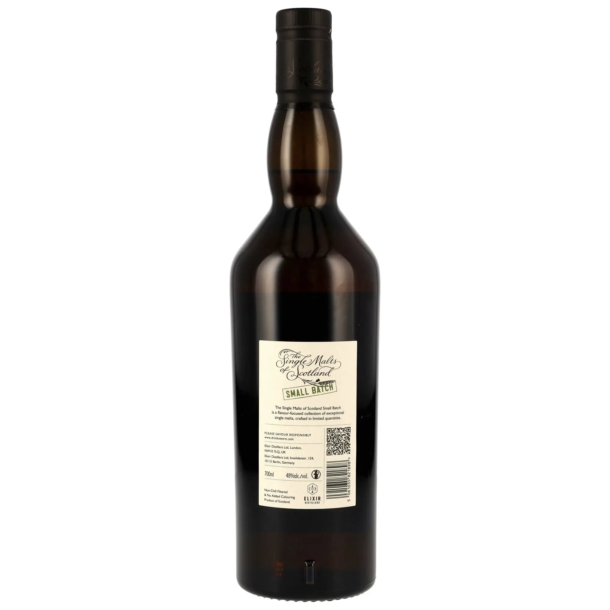 Rückseite der Whiskyflasche Laphroaig Small Batch 10 Jahre 2015/2025