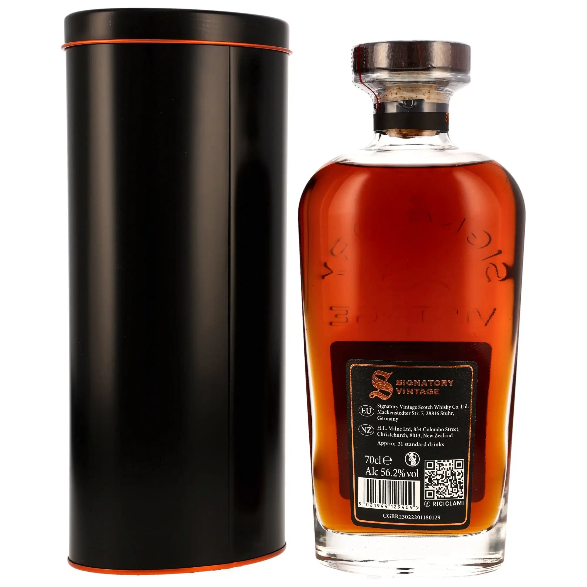Rückseite der Single Malt Whiskyflasche und Verpackung Linkwood Symington's Choice 15 Jahre 2009/2025