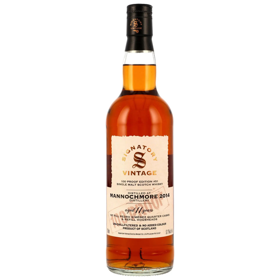 Vorderseite der Whiskyflasche Mannochmore 100 Proof Edition #51 11 Jahre 2014/2025 Single Malt