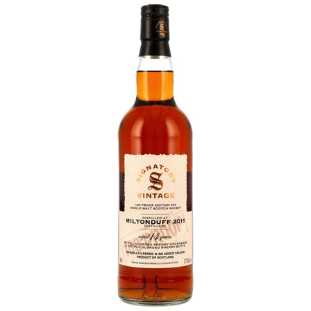 Vorderseite der Whiskyflasche Miltonduff 100 Proof Edition #54 14 Jahre 2011/2025 Single Malt Whisky