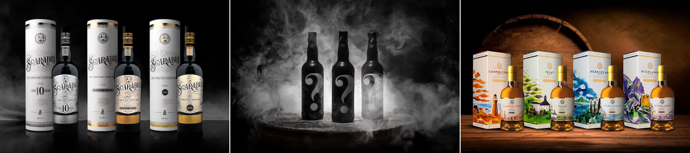 Scarabus Islay Whsky, Mystery Malt Whisky und Hunter Laing Journey Whisky