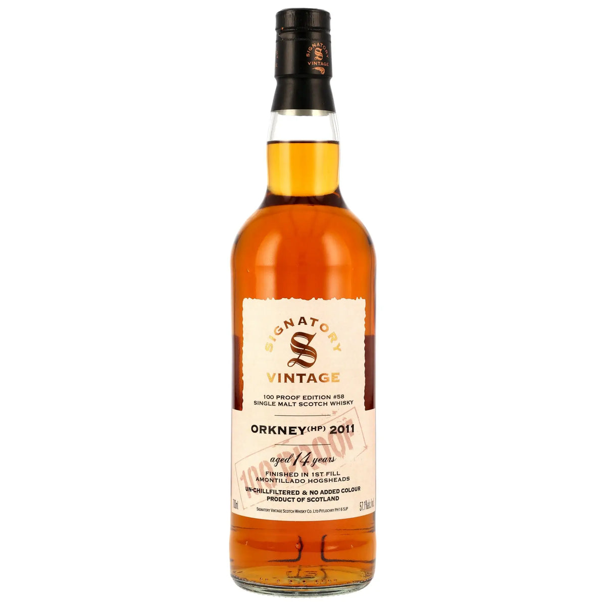 Vorderseite der Single Malt Whiskyflasche Orkney (HP) 100 Proof Edition #58 14 Jahre 2011/2025
