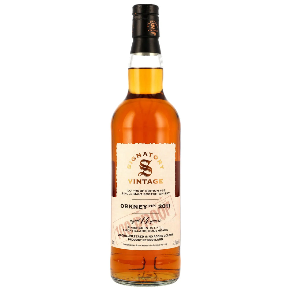Vorderseite der Single Malt Whiskyflasche Orkney (HP) 100 Proof Edition #58 14 Jahre 2011/2025