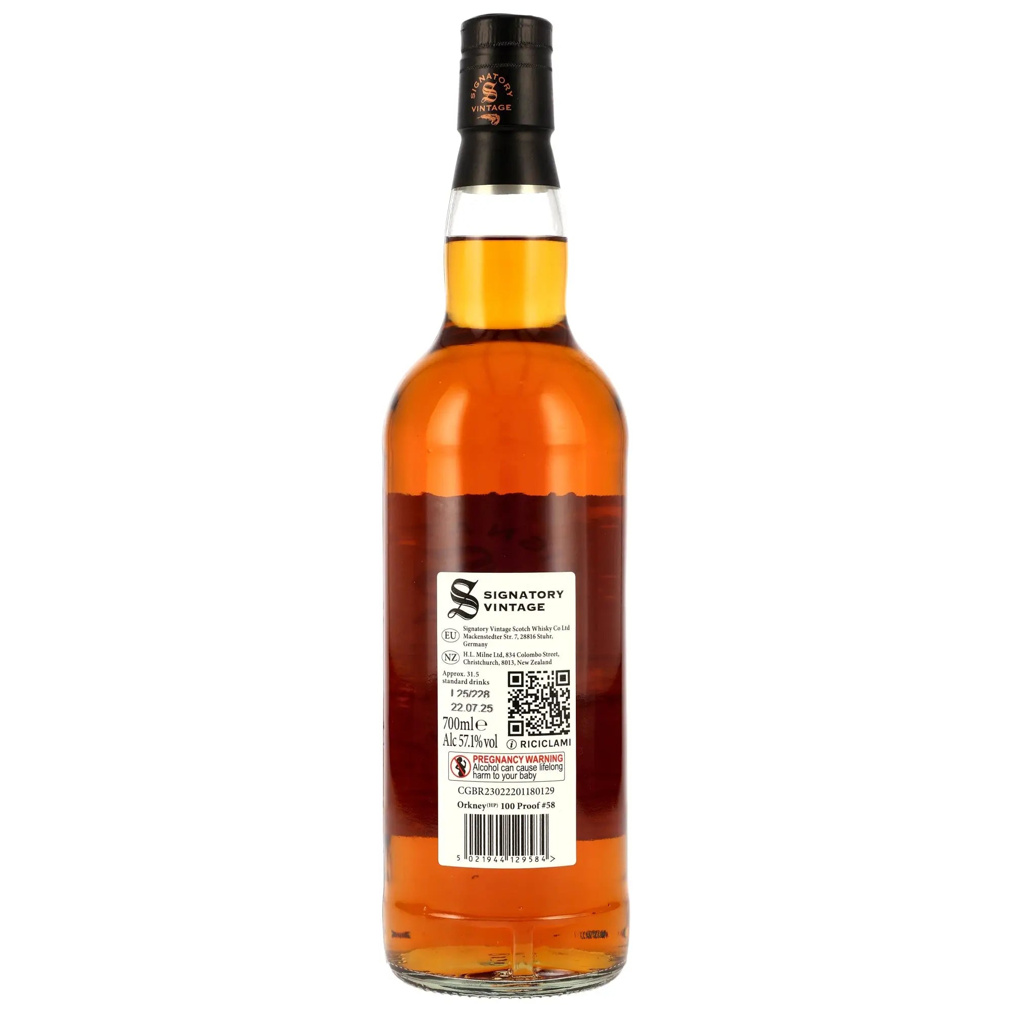 Rückseite der Whiskyflasche Orkney (HP) 100 Proof Edition #58 14 Jahre 2011/2025