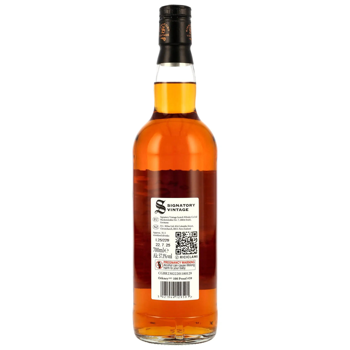 Rückseite der Single Malt Whiskyflasche Orkney (HP) 100 Proof Edition #59 14 Jahre 2011/2025