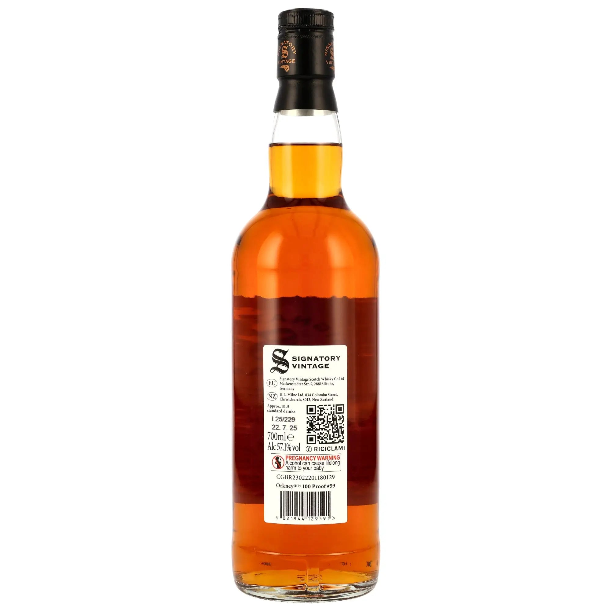 Rückseite der Single Malt Whiskyflasche Orkney (HP) 100 Proof Edition #59 14 Jahre 2011/2025