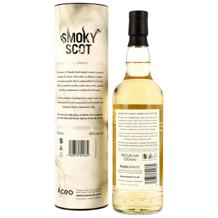 Rückseite vom Smoky Scot Islay Single Malt Whisky und Dose
