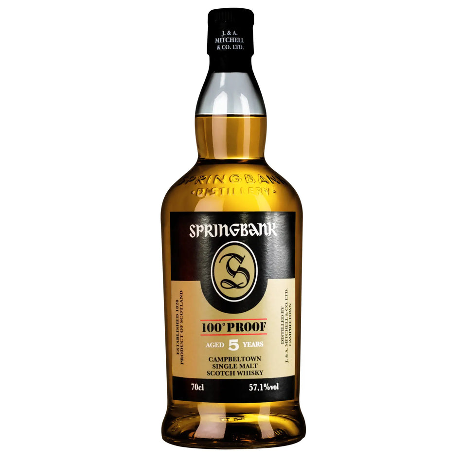 Vorderseite der Whisyflasche Springbank 100 Proof 5 Jahre