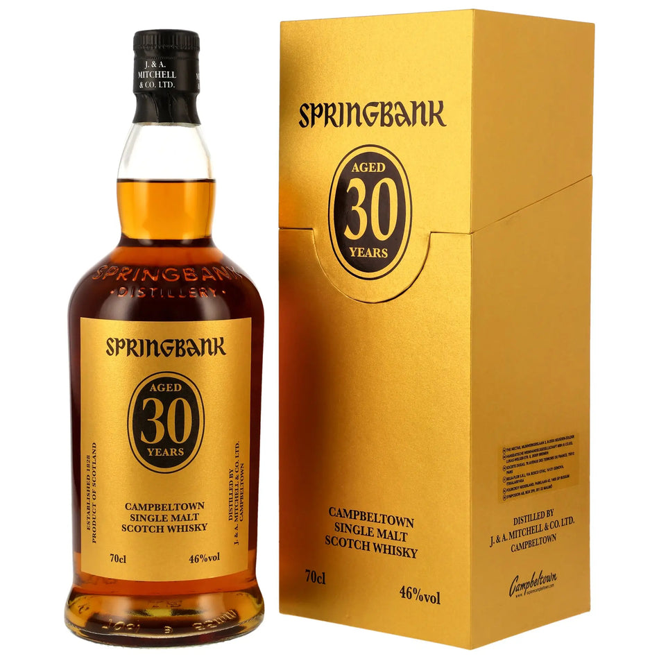Springbank 30 Jahre Single Malt Whisky in Flasche mit goldener Geschenkbox 70cl 46 Prozent