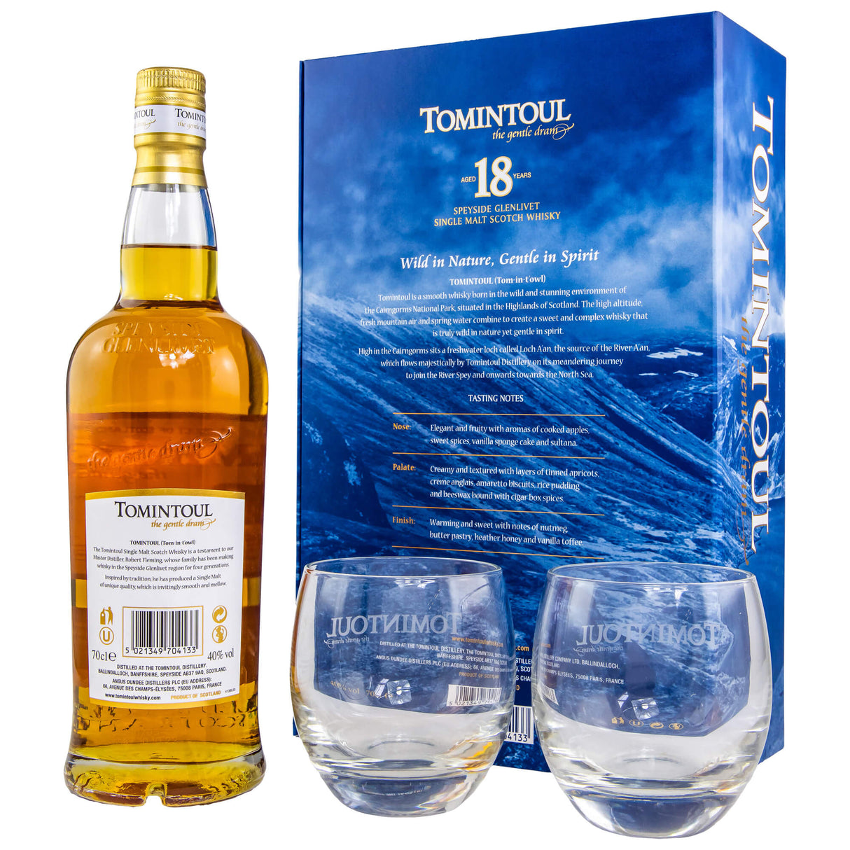Tomintoul 18 Jahre Set mit 2 Gläsern Speyside Whisky